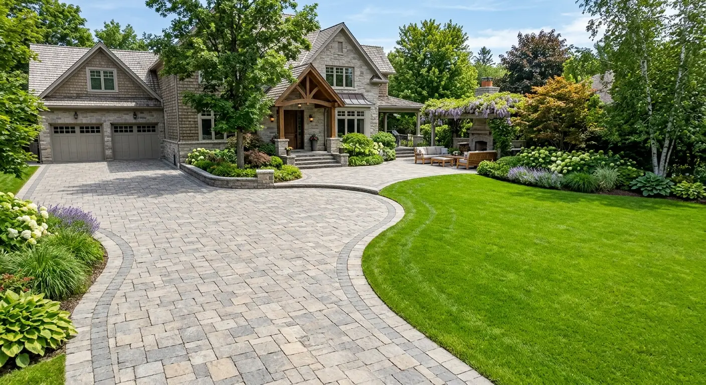 Interlocking stone patio and driveway